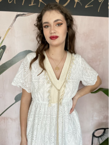 Sukienka boho długa haftowana biała Włochy
